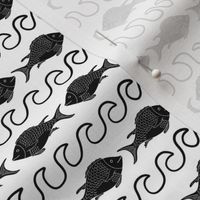 Small Scale Tropical Fish Sea Waves Black and White