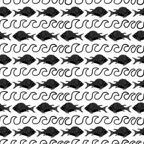 Small Scale Tropical Fish Sea Waves Black and White