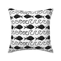 Tropical Fish Sea Waves Black and White