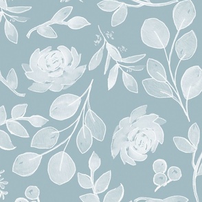 white florals on light dusty blue