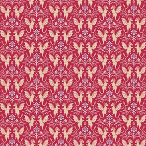 Dragons Damask - traditional, fantasy, floral, geek, goth - Viva Magenta, colour of the year 2023  - Pollinator Dragons coordinate - medium