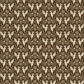 Dragons Damask - traditional, fantasy, floral, geek, goth - antique, brown gold  - Pollinator Dragons coordinate - medium