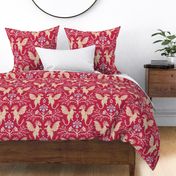 Dragons Damask - traditional, fantasy, floral, geek, goth - Viva Magenta, colour of the year 2023  - Pollinator Dragons coordinate - extra large