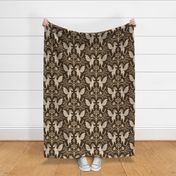 Dragons Damask - traditional, fantasy, floral, geek, goth - antique, brown gold  - Pollinator Dragons coordinate - extra large