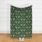 Dragons Damask - traditional, fantasy, floral, geek - deep emerald green  - Pollinator Dragons coordinate - extra large