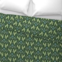 Dragons Damask - traditional, fantasy, floral, geek - deep emerald green  - Pollinator Dragons coordinate - large