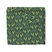 Dragons Damask - traditional, fantasy, floral, geek - deep emerald green  - Pollinator Dragons coordinate - large