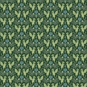 Dragons Damask - traditional, fantasy, floral, geek - deep emerald green  - Pollinator Dragons coordinate - medium