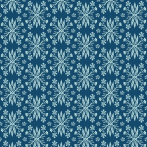 Dragon Feathers - kaleidoscope traditional  floral, geek - cyanotype, blue-green monochrome - Pollinator Dragons coordinate - medium