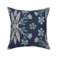 Dragon Feathers - kaleidoscope traditional  floral, geek - navy blue and aqua green - Pollinator Dragons coordinate - extra large