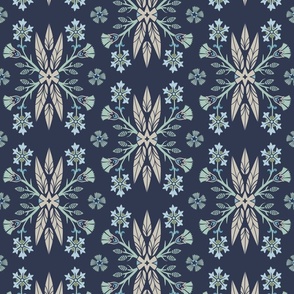 Dragon Feathers - kaleidoscope traditional  floral, geek - navy blue and aqua green - Pollinator Dragons coordinate - large