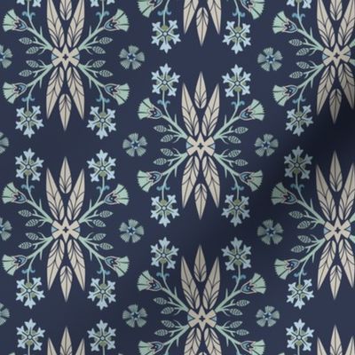 Dragon Feathers - kaleidoscope traditional  floral, geek - navy blue and aqua green - Pollinator Dragons coordinate - medium