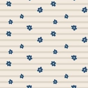 Floral stripes Dark Blue on Cream