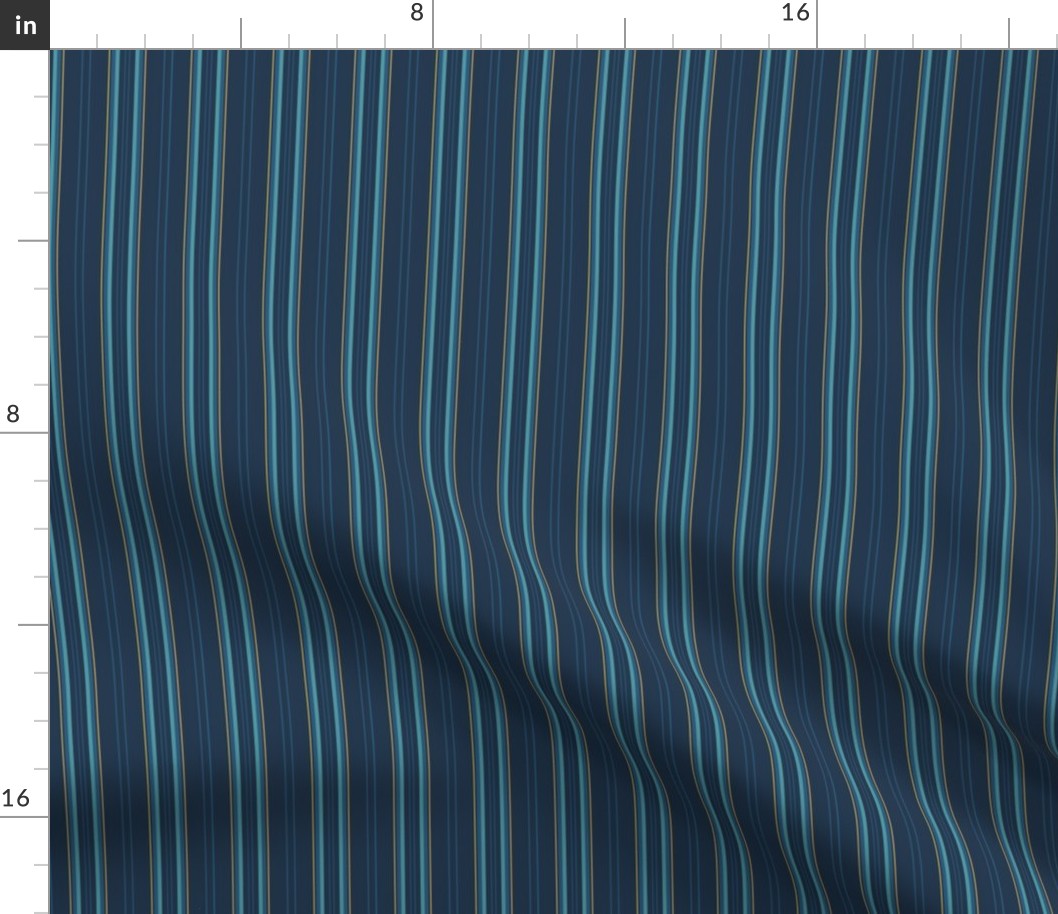 Maximalist stripes, 3x3 dark blue, teal, gold