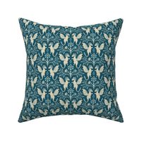 Dragons Damask - traditional, fantasy, floral, vintage - teal and cream - Pollinator Dragons coordinate - medium