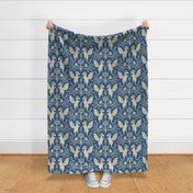 Dragons Damask - traditional, fantasy, floral, vintage - french blue and cream - Pollinator Dragons coordinate - extra large