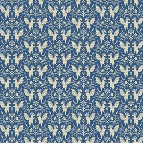 Dragons Damask - traditional, fantasy, floral, vintage -  french blue and cream - Pollinator Dragons coordinate - medium