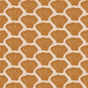 Sea Shells, orange on beige, 2in small