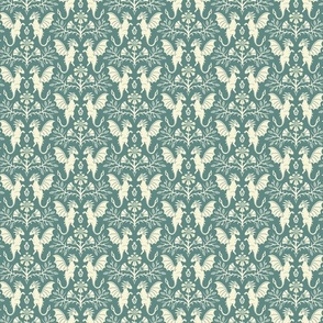 Dragons Damask - traditional, fantasy, floral, vintage - muted dusty green - Pollinator Dragons coordinate - medium