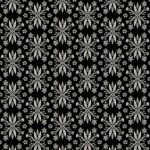 Dragon feathers - kaleidoscope traditional  floral, goth - selenium, warm grey-scale on black - Pollinator Dragons coordinate - medium