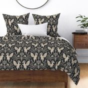 Dragons Damask - traditional fantasy floral, goth - sepia, charcoal, vintage look - extra large