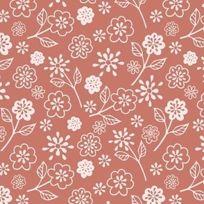 Pale Blush Assorted Flower Outlines on Coral
