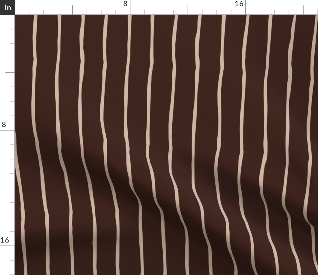 sand crooked lines on dark oak - earth tone wonky lines - large stripes fabric and wallpaper