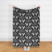 Dragons Damask - traditional, fantasy, floral, goth - black and white - Pollinator Dragons coordinate - extra large