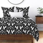 Dragons Damask - traditional, fantasy, floral, goth - black and white - Pollinator Dragons coordinate - extra large