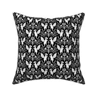 Dragons Damask - traditional, fantasy, floral, goth - black and white - Pollinator Dragons coordinate - medium