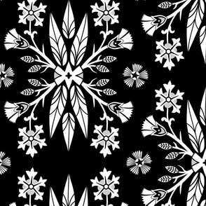 Dragon Feathers - kaleidoscope traditional floral, goth - black and white - Pollinator Dragons coordinate - extra large