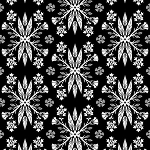 Dragon Feathers - kaleidoscope traditional floral, goth - black and white - Pollinator Dragons coordinate - large