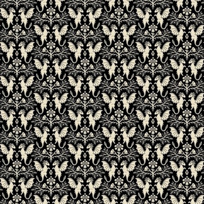 Dragons Damask - traditional, fantasy, floral, goth - cream on black - Pollinator Dragons coordinate - medium