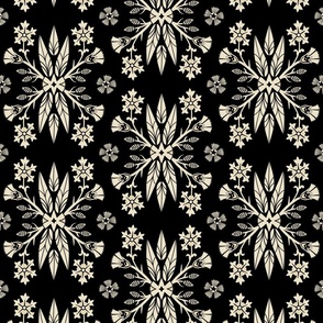 Dragon Feathers - kaleidoscope traditional floral, goth - cream on black - Pollinator Dragons coordinate - large