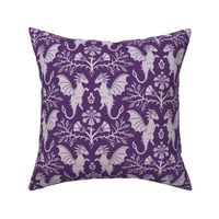 Dragons Damask - traditional, fantasy, floral, goth - royal purple - Pollinator Dragons coordinate - large