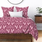 Dragons Damask - traditional, fantasy, floral, geek, goth, feminine - rose pink - Pollinator Dragons coordinate - extra large