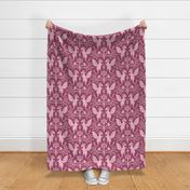 Dragons Damask - traditional, fantasy, floral, geek, goth, feminine - rose pink - Pollinator Dragons coordinate - extra large