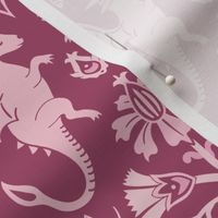 Dragons Damask - traditional, fantasy, floral, geek, goth, feminine - rose pink - Pollinator Dragons coordinate - large