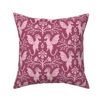 Dragons Damask - traditional, fantasy, floral, geek, goth, feminine - rose pink - Pollinator Dragons coordinate - large