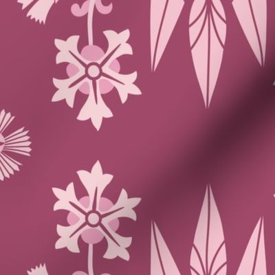 Dragon Feathers -  kaleidoscope traditional  floral, vintage feminine- rose pink - Pollinator Dragons coordinate - extra large