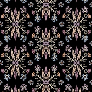 Dragon Feathers - kaleidoscope traditional  floral, goth - muted jewel tones on black - Pollinator Dragons coordinate - large