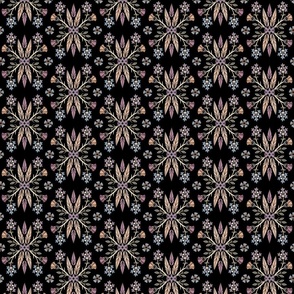 Dragon Feathers - kaleidoscope traditional  floral, goth - muted jewel tones on black - Pollinator Dragons coordinate - medium