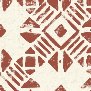 boho casual geometric brush stroke - bold rustic terracotta and ambar - boho tribal wallpaper and fabric