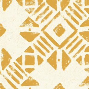 boho casual geometric brush stroke - bold rustic yellow and ambar - boho tribal wallpaper and fabric