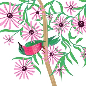 Pink Bird with Pink Flowers Lisa Monias