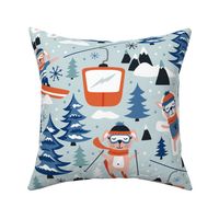 Hit The Slopes - Whimsical Winter Dogs Mint Green Large Scale