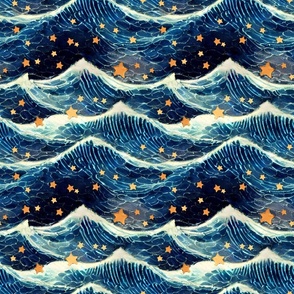 golden star waves: celestial wallpaper, nautical, coastal, ocean, waves home decor