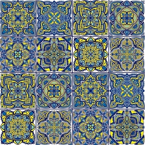 Yellow and blue ceramic textile