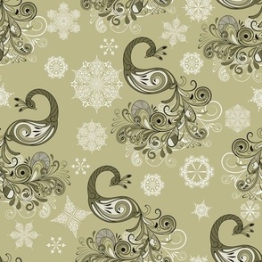 Peacocks and Crystals in Sage Green Monochrome - Coordinate