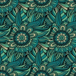 Flowing Folk Floral in Teal and Sage Green - Coordinate